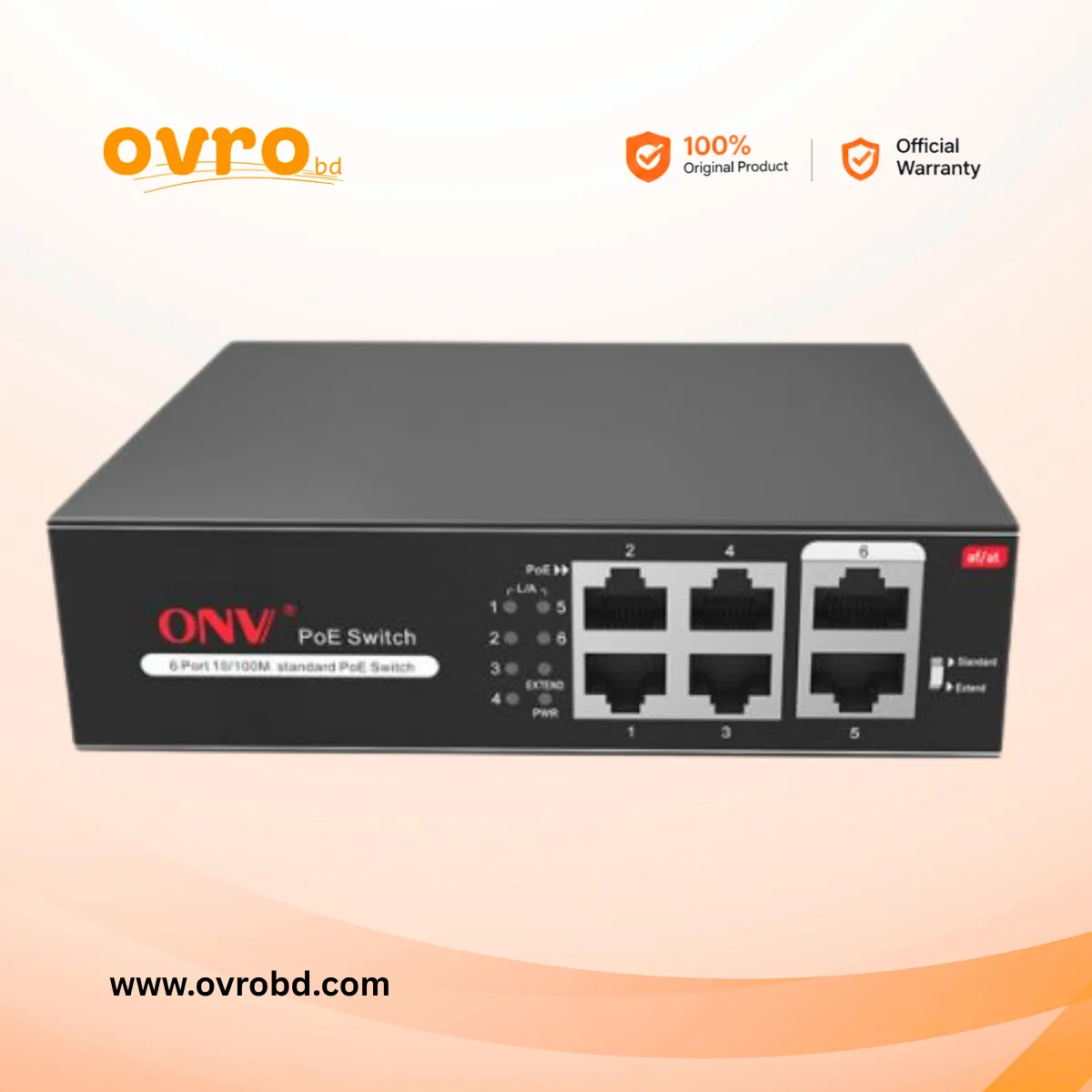 ONV H1064PSD 4-Port 10/100Mbps PoE+ Switch with 2 Uplink Ports