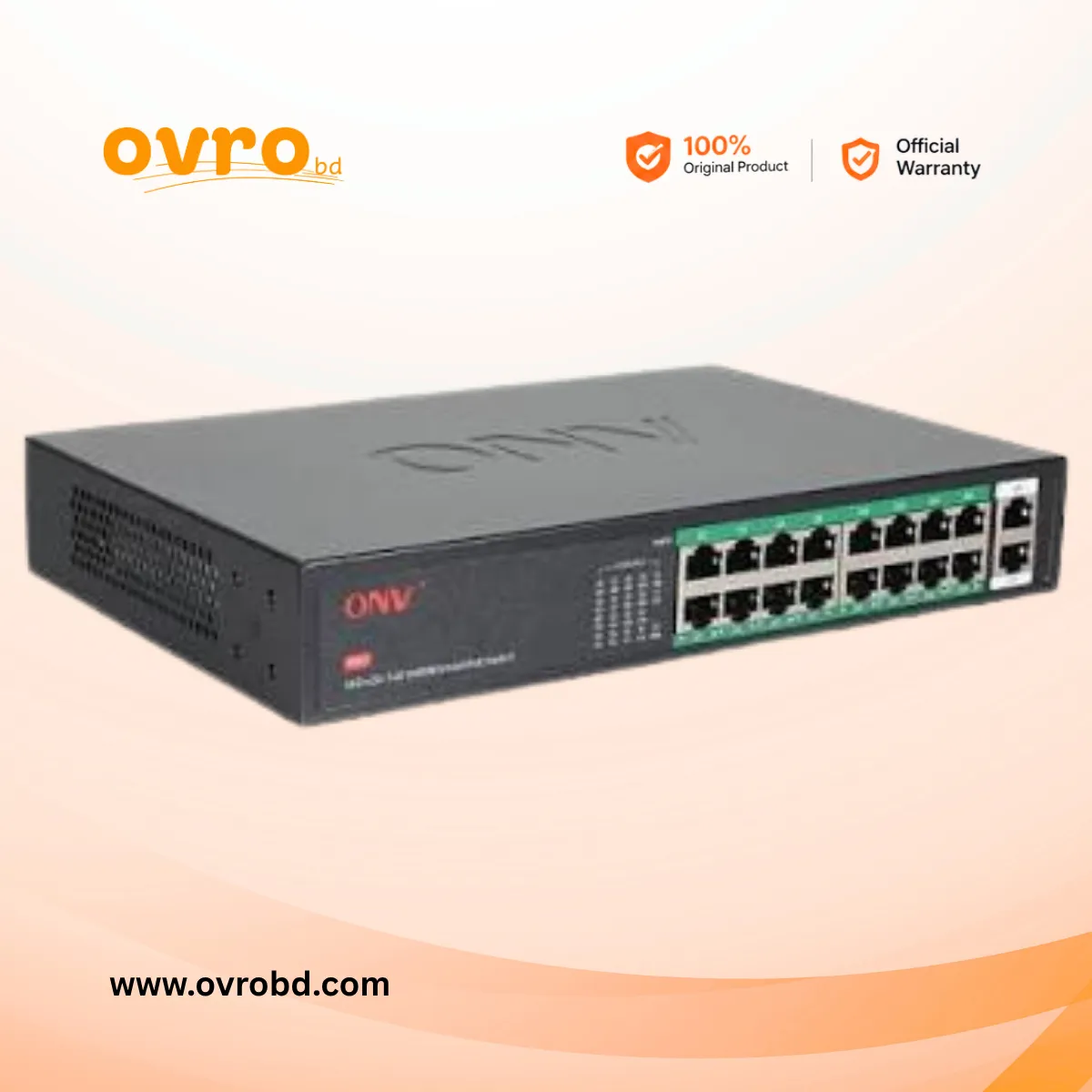 ONV-H3016PS 18-Port Gigabit PoE+ Switch with 16 PoE Ports and 2 Gigabit Uplink Ports