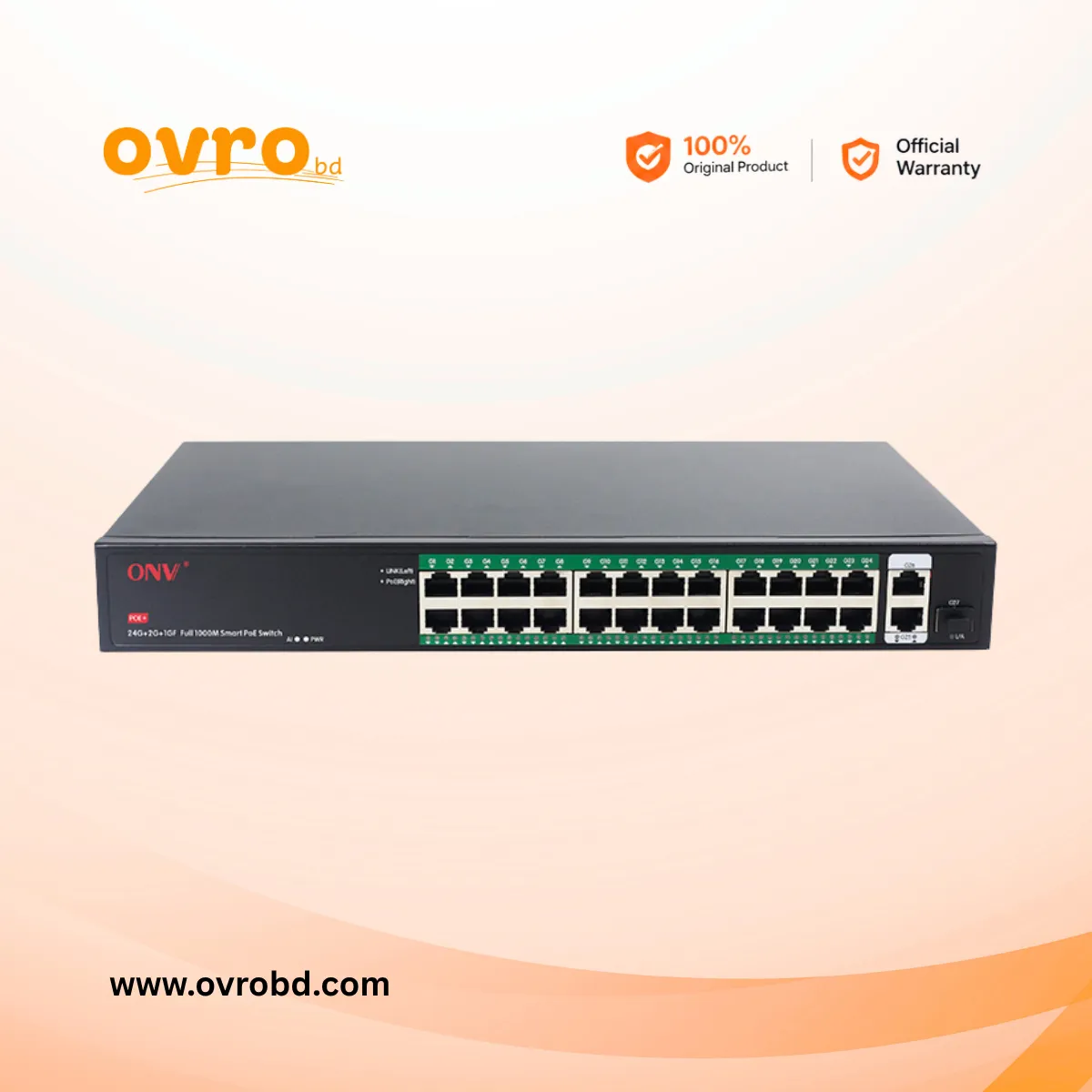ONV-H3024PFD 27-Port Gigabit PoE+ Switch with 24 PoE Ports