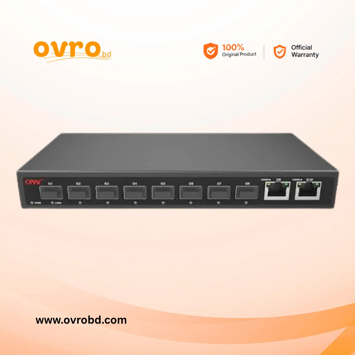ONV-H3008FO 10-Port Gigabit Fiber Ethernet Switch with 8 SFP Ports and 2 Gigabit RJ45 Uplinks