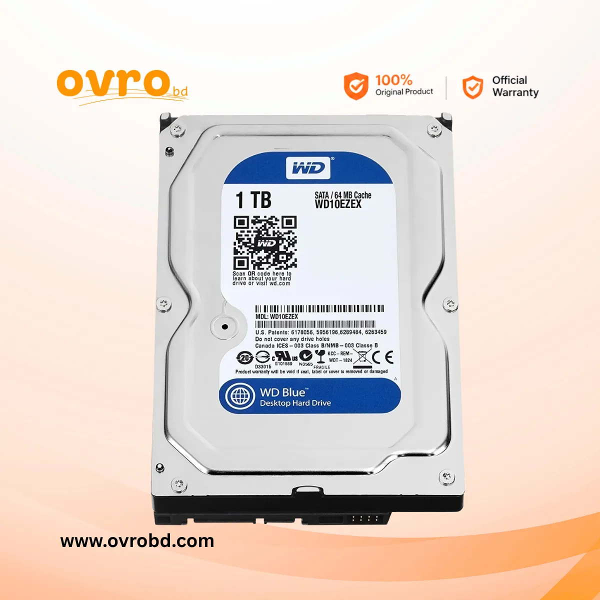 Western Digital WD Blue 1TB SATA Internal Hard Disk Drive for Desktop PC (WD10EZEX)
