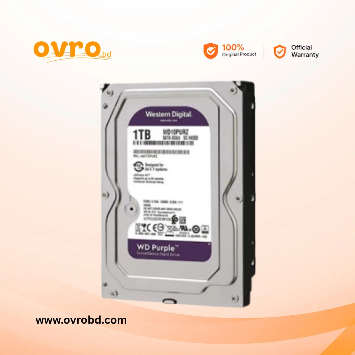 Western Digital WD Purple 1TB Surveillance HDD – SATA 6Gb/s, 3.5-Inch (WD10PURZ)