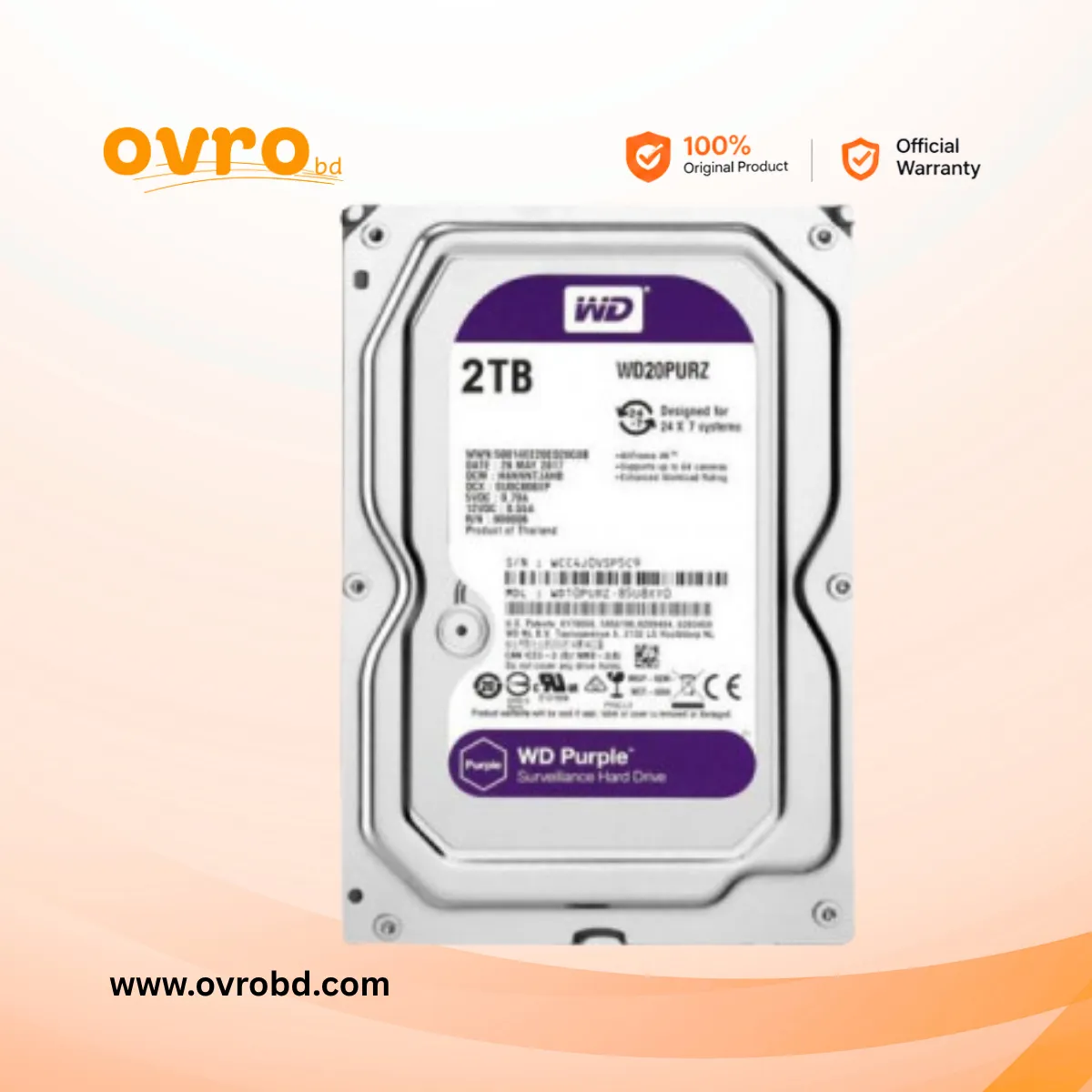 Western Digital WD Purple 2TB Surveillance HDD – SATA 6Gb/s, 3.5-Inch