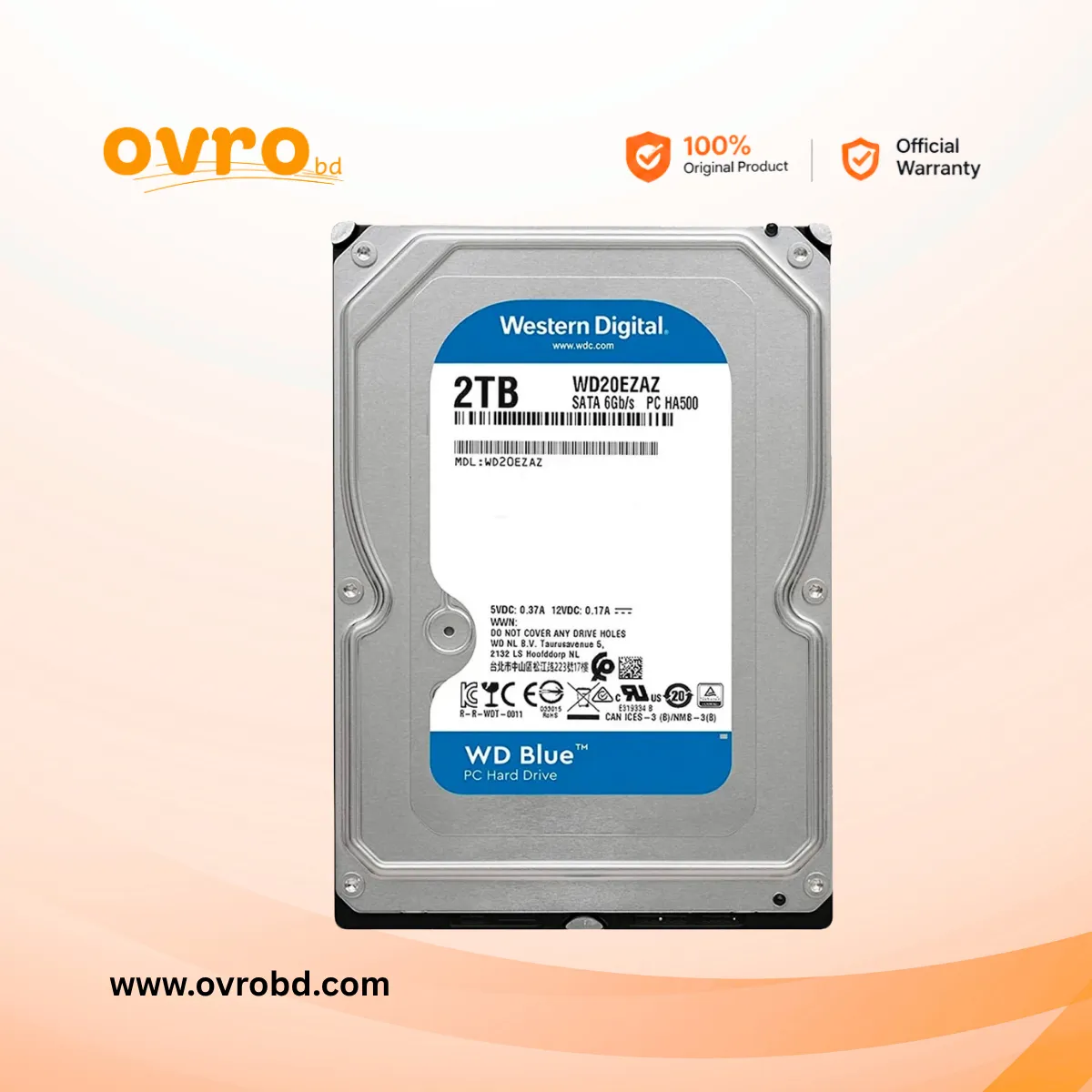 Western Digital WD Blue 2TB SATA Internal Hard Disk Drive for Desktop PC (WD20EARZ)