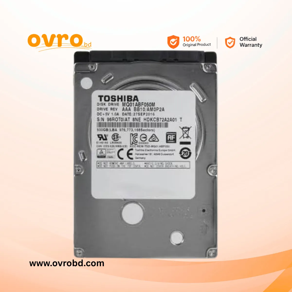 Toshiba 500GB 2.5-Inch SATA Internal Hard Disk Drive for Laptop (MQ01ABF050)