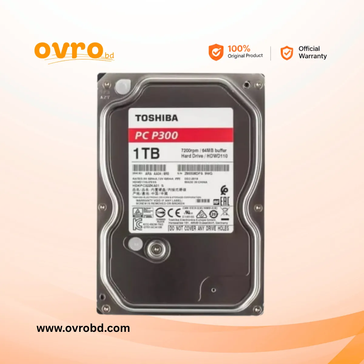 Toshiba P300 1TB SATA Internal Hard Disk Drive for Desktop PC (HDWD110UZSVA)