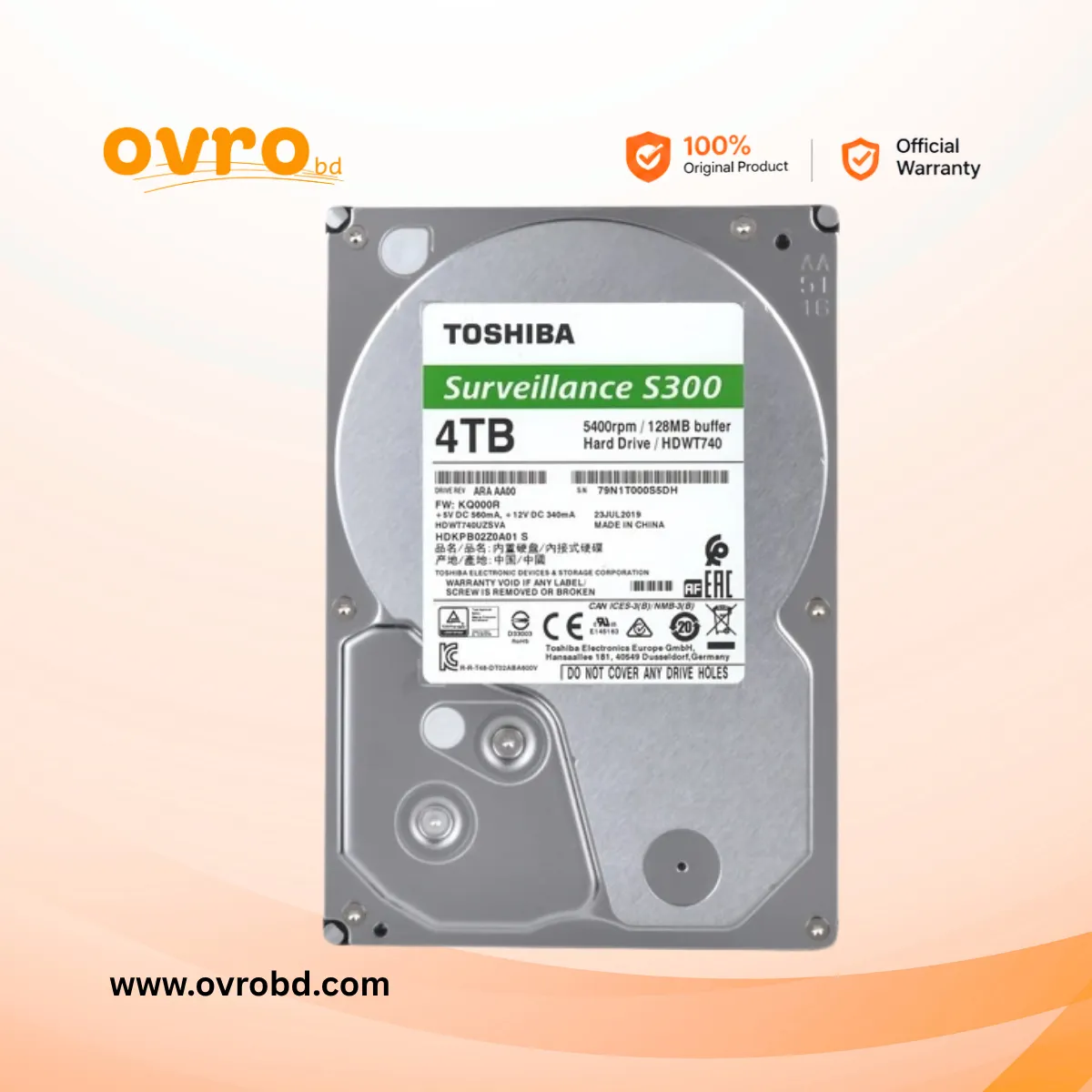 Toshiba P300 4TB SATA Internal Hard Disk Drive for Desktop PC (HDWD240UZSVA)
