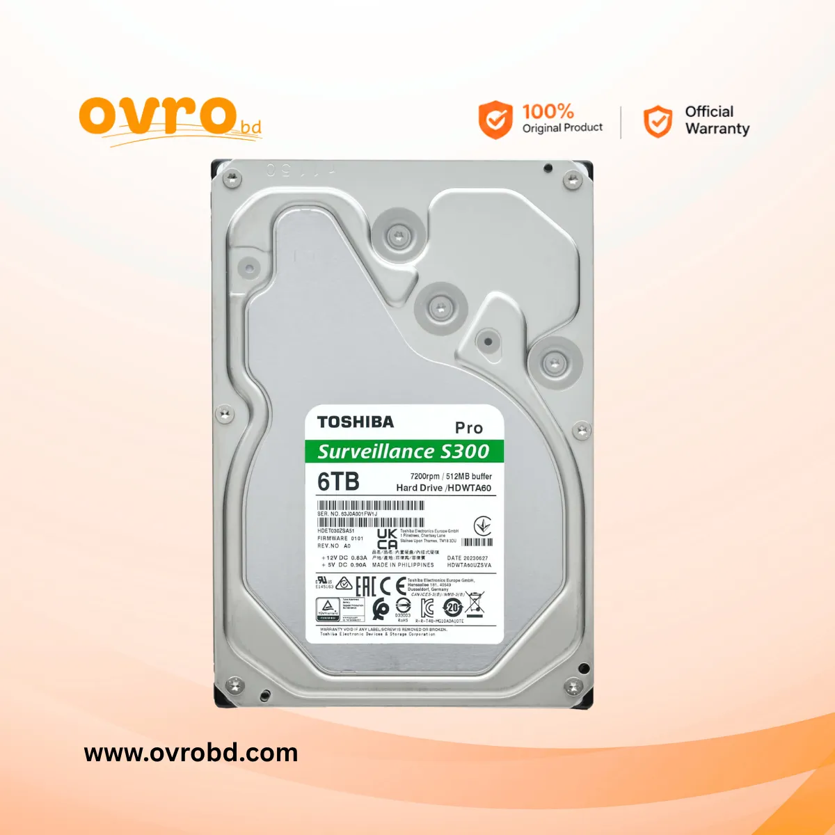 Toshiba P300 6TB SATA Internal Hard Disk Drive for Desktop PC (HDWD260UZSVA)