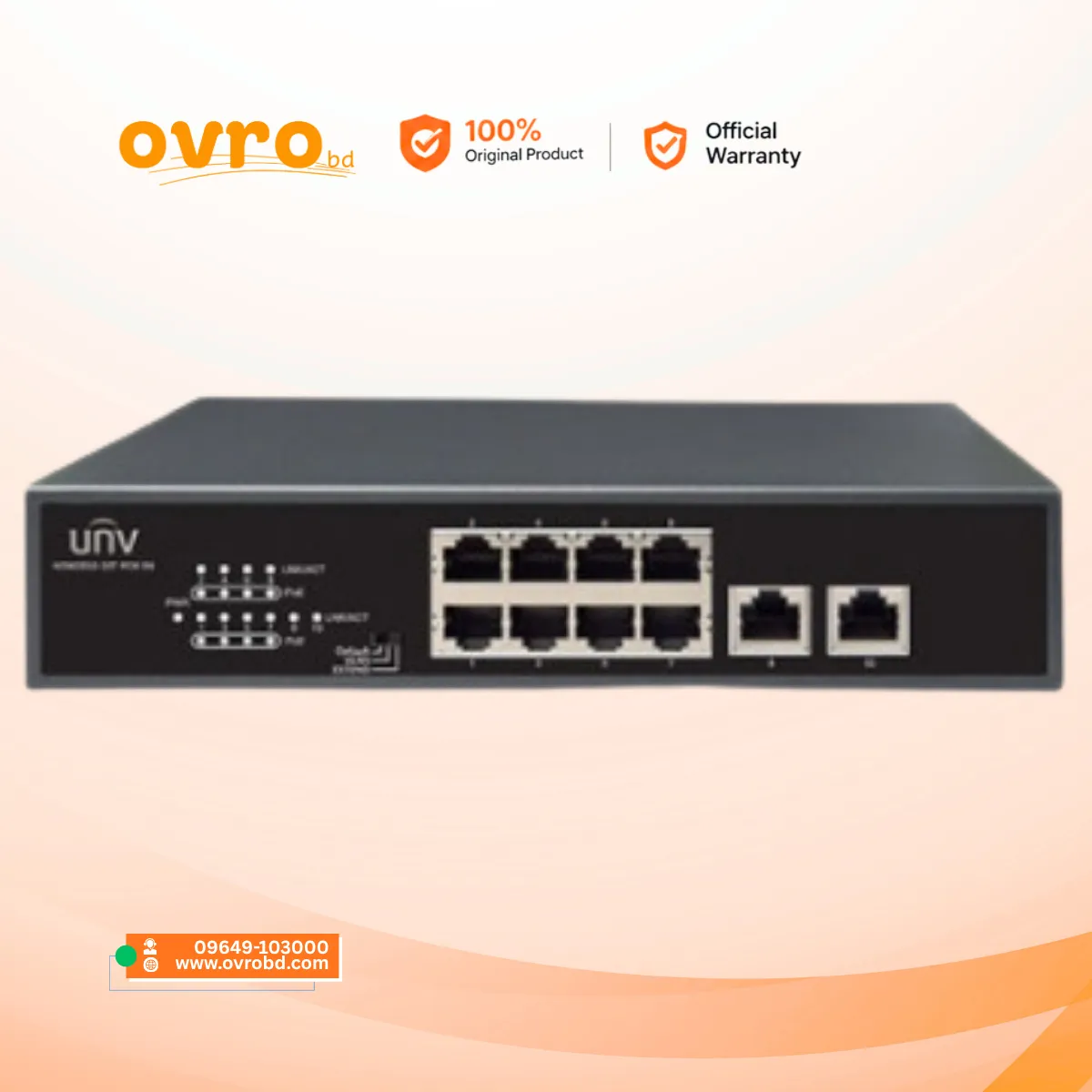Uniview NSW2010-10T-PoE-IN 8-Port PoE+ Ethernet Switch with 120W PoE Budget