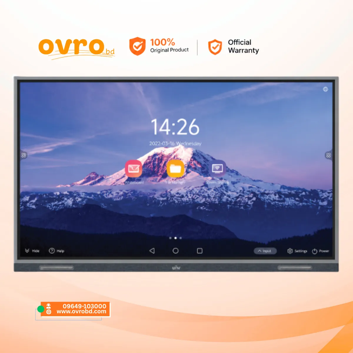 Uniview MW3565-U-CE 65-Inch 4K UHD Interactive Touch Display with Android 13