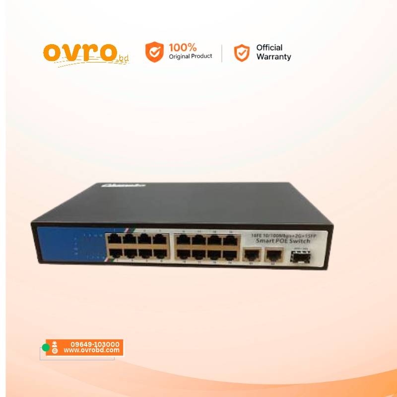 Champion Standard PoE Switch 16 Gigabit + 2 Gigabit 16 Port Full Gigabit