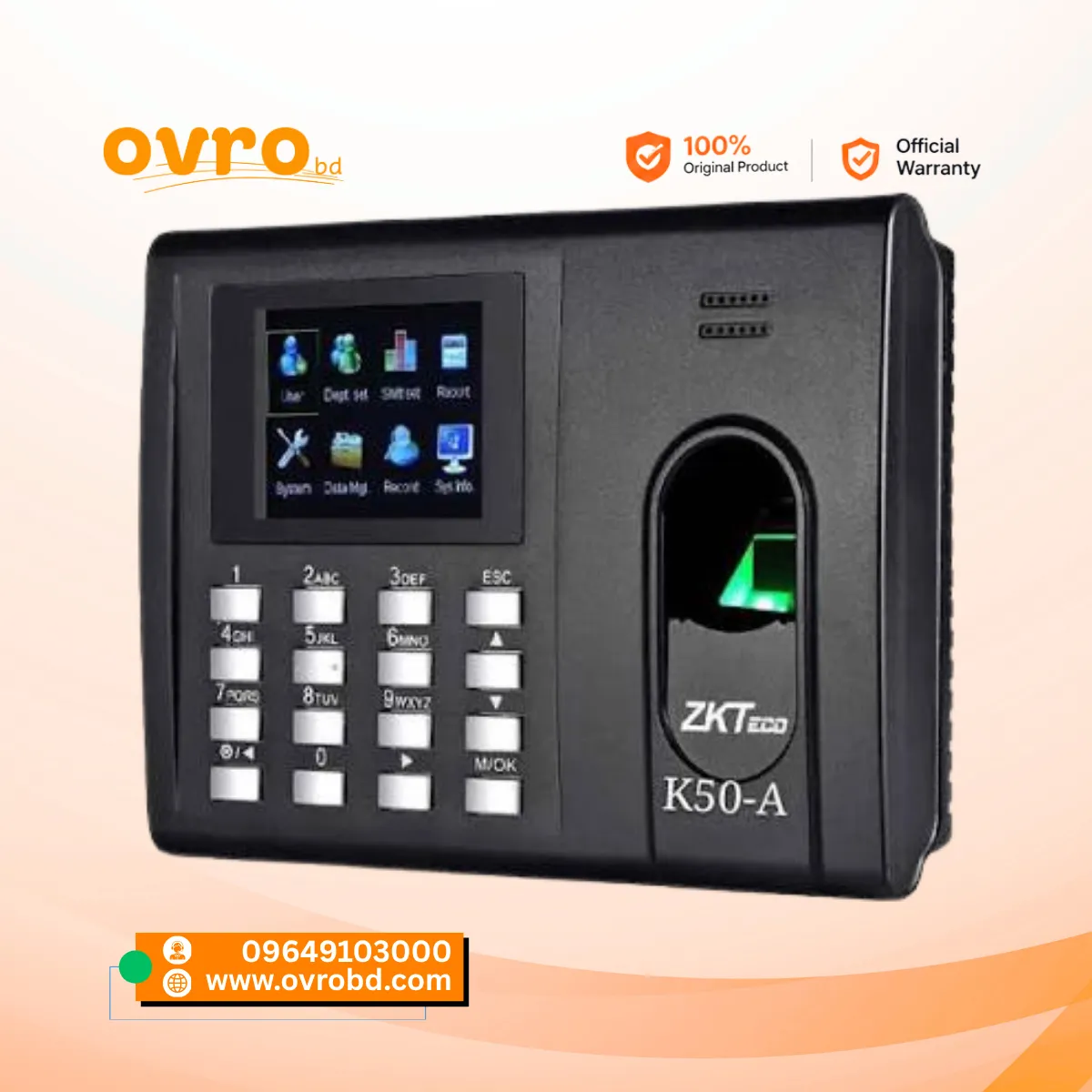ZKTeco K50-A Fingerprint Time Attendance & Access Control Terminal with Adapter