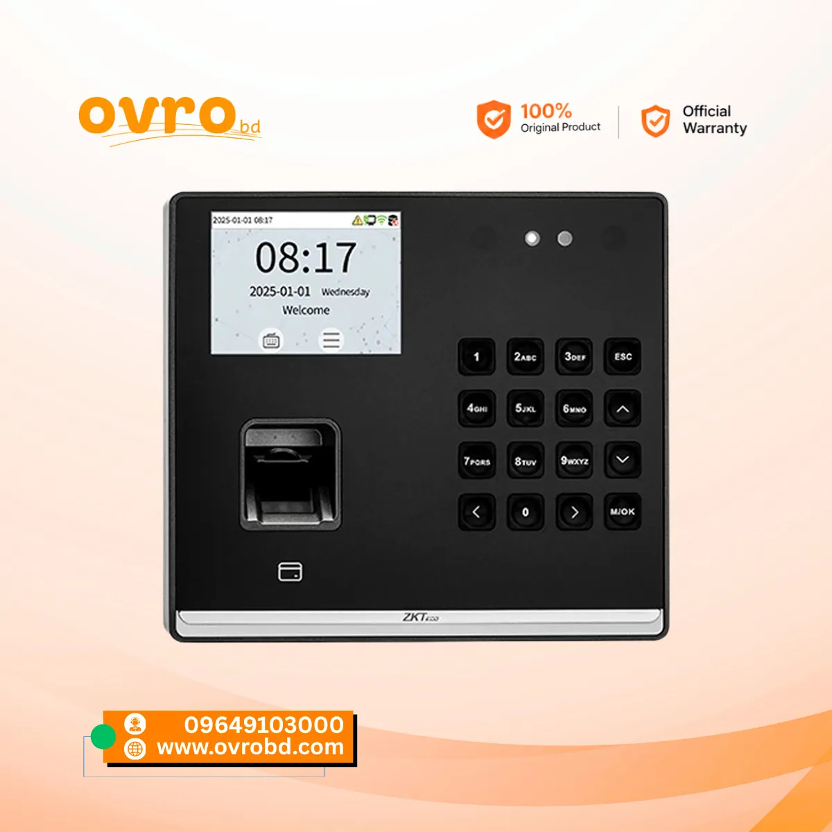 ZKTeco SenseFace M2F-LR Face Recognition & Fingerprint Time Attendance and Access Control Terminal